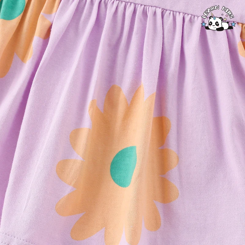 LEZONKIDS - New Arrivals Children Short Sleeve Shorts with Round Neck Flowers Print Sets for Children